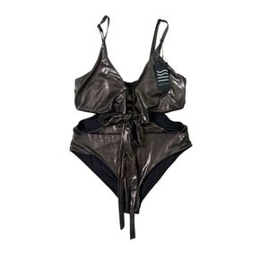 Vetchy Swimsuit Peek A Boo Sides One Piece Gray Metallic Womens Size Medium